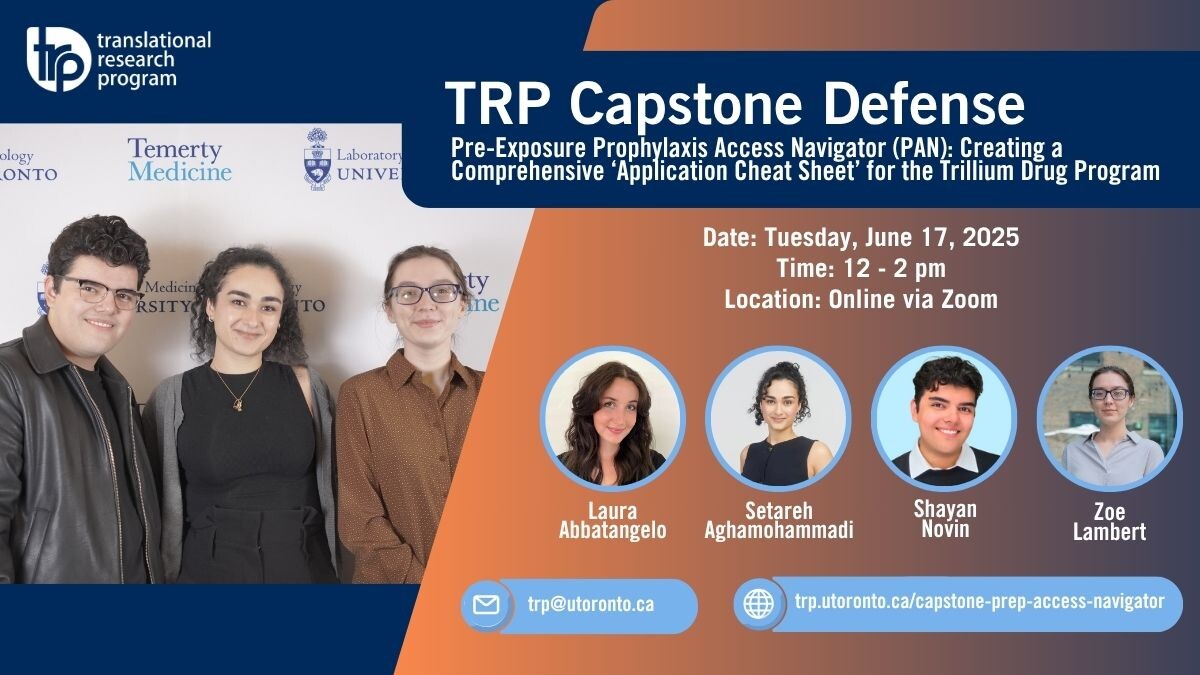 Poster for TRP Capstone Defense (all text in poster listed in event details).